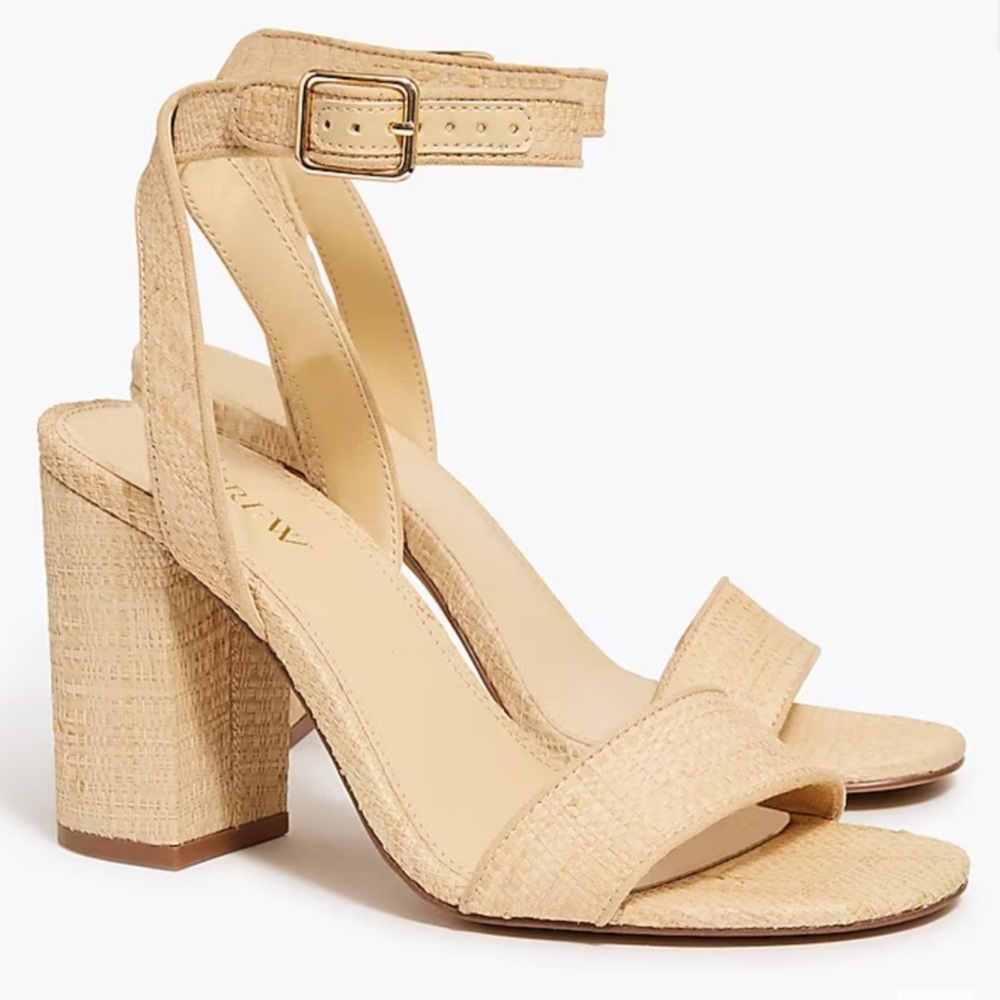 J. Crew Tan Sandals with Block Heel and Ankle Strap